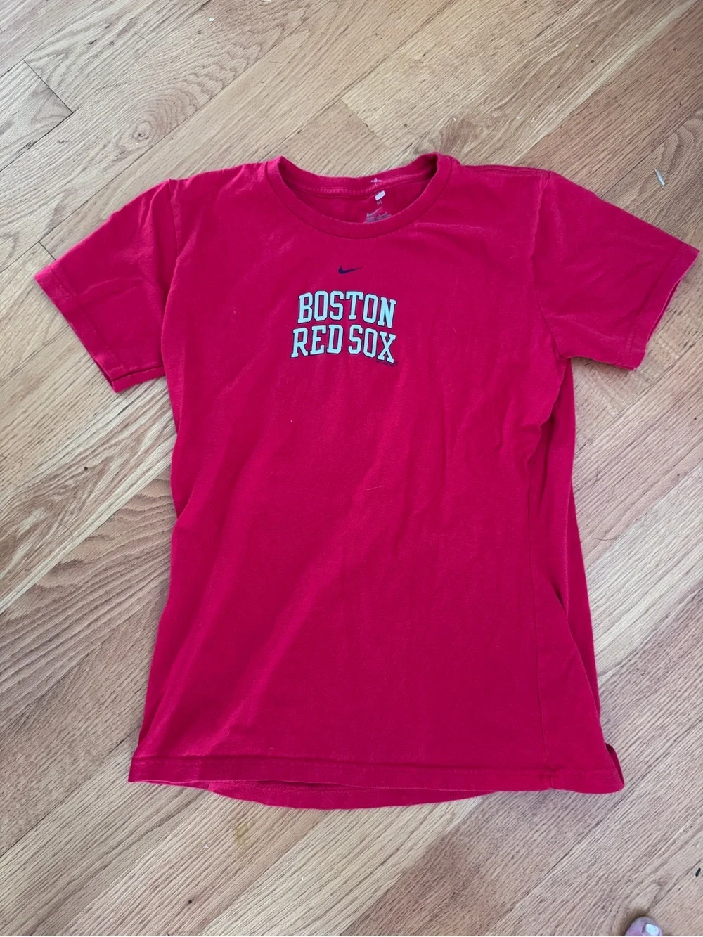 Nike Red Sox Crewneck Tee with Silver Swoosh Tag Print